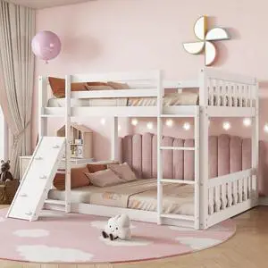 Twin Over Twin Bunk Bed with Switchable Climbing Ramp,High Bed with Ladder & Safety Guardrails, Montessori Floor Wooden Bedframe, 2 Ways to Bed, Noise-Free for Kids' Bedroom, Dorm, or Guest Room Twin Over Twin Bunk Bed with Switchable Climbing Ramp,High Bed with Ladder & Safety Guardrails, Montessori Floor Wooden Bedframe, 2 Ways to Bed, Noise-Free for Kids' Bedroom, Dorm, or Guest Room