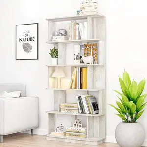 5 Tier Bookshelf with Side Panels, 64.56" Wooden Bookcase with Round Edge, Open Storage Display Shelving for Living Room Home Office Bedroom Decor Organizer, Media Storage Shelves, Light Gray 5 Tier Bookshelf with Side Panels, 64.56" Wooden Bookcase with Round Edge, Open Storage Display Shelving for Living Room Home Office Bedroom Decor Organizer, Media Storage Shelves, Light Gray