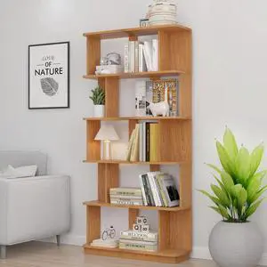 5 Tier Bookshelf with Side Panels, 64.56" Wooden Bookcase with Round Edge, Open Storage Display Shelving for Living Room Home Office Bedroom Decor Organizer, Media Storage Shelves, Dark Oak 5 Tier Bookshelf with Side Panels, 64.56" Wooden Bookcase with Round Edge, Open Storage Display Shelving for Living Room Home Office Bedroom Decor Organizer, Media Storage Shelves, Dark Oak