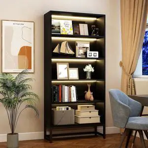 5 Tier Bookshelf with Smart LED Lights, 67.56" Tall Bookcase with Storage, Wood Display Shelf with Metal Support, Media Open Storage Cabinet for Living Room, Bedroom, Home Office, Study Room, Black 5 Tier Bookshelf with Smart LED Lights, 67.56" Tall Bookcase with Storage, Wood Display Shelf with Metal Support, Media Open Storage Cabinet for Living Room, Bedroom, Home Office, Study Room, Black