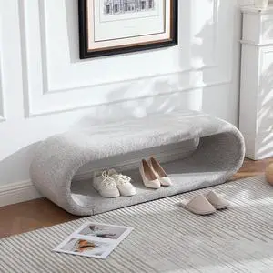 52.17" Chenille Upholstered Entryway Bench, Modern Wide End of Bed Bench, Footrest with Solid Iron Frame, Soft Window Foot Stool for Dining Room, Living Room, Bedroom, Light Brown 52.17" Chenille Upholstered Entryway Bench, Modern Wide End of Bed Bench, Footrest with Solid Iron Frame, Soft Window Foot Stool for Dining Room, Living Room, Bedroom, Light Brown