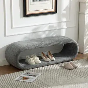 52.17" Chenille Upholstered Entryway Bench, Modern Wide End of Bed Bench, Footrest with Solid Iron Frame, Soft Window Foot Stool for Dining Room, Living Room, Bedroom, Gray 52.17" Chenille Upholstered Entryway Bench, Modern Wide End of Bed Bench, Footrest with Solid Iron Frame, Soft Window Foot Stool for Dining Room, Living Room, Bedroom, Gray
