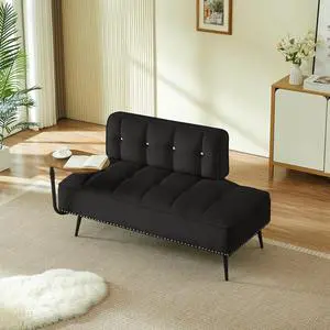 54" Ottoman Bench with 360° Rotating Side Table, Velvet Upholstered 2 Seater Sofa with Backrest, Lounge Chair with Button Tufted Cushions, Entryway Stool for Living Room, Bedroom, Apartment, Black 54" Ottoman Bench with 360° Rotating Side Table, Velvet Upholstered 2 Seater Sofa with Backrest, Lounge Chair with Button Tufted Cushions, Entryway Stool for Living Room, Bedroom, Apartment, Black