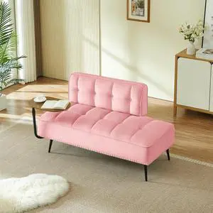 54" Ottoman Bench with 360° Rotating Side Table, Velvet Upholstered 2 Seater Sofa with Backrest, Lounge Chair with Button Tufted Cushions, Entryway Stool for Living Room, Bedroom, Apartment, Pink 54" Ottoman Bench with 360° Rotating Side Table, Velvet Upholstered 2 Seater Sofa with Backrest, Lounge Chair with Button Tufted Cushions, Entryway Stool for Living Room, Bedroom, Apartment, Pink