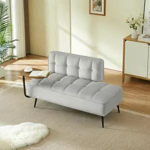 54" Ottoman Bench with 360° Rotating Side Table, Velvet Upholstered 2 Seater Sofa with Backrest, Lounge Chair with Button Tufted Cushions, Entryway Stool for Living Room, Bedroom, Apartment, Gray 54" Ottoman Bench with 360° Rotating Side Table, Velvet Upholstered 2 Seater Sofa with Backrest, Lounge Chair with Button Tufted Cushions, Entryway Stool for Living Room, Bedroom, Apartment, Gray