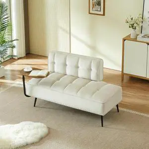 54" Ottoman Bench with 360° Rotating Side Table, Velvet Upholstered 2 Seater Sofa with Backrest, Lounge Chair with Button Tufted Cushions, Entryway Stool for Living Room, Bedroom, Apartment, Beige 54" Ottoman Bench with 360° Rotating Side Table, Velvet Upholstered 2 Seater Sofa with Backrest, Lounge Chair with Button Tufted Cushions, Entryway Stool for Living Room, Bedroom, Apartment, Beige