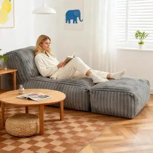 Modular Floor Sleeper Sofa, Corduroy Chaise Lounge with Ottoman, Convertible Couch Bed for Gaming, Playing or Relaxing, Beanbag Reading Chair for Living Room, Bedroom, Apartment, Light Grey Modular Floor Sleeper Sofa, Corduroy Chaise Lounge with Ottoman, Convertible Couch Bed for Gaming, Playing or Relaxing, Beanbag Reading Chair for Living Room, Bedroom, Apartment, Light Grey