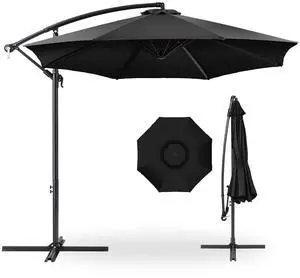 10ft Offset Hanging Market Patio Umbrella w/Easy Tilt Adjustment, Polyester Shade, 8 Ribs for Backyard, Poolside, Lawn and Garden - Black 10ft Offset Hanging Market Patio Umbrella w/Easy Tilt Adjustment, Polyester Shade, 8 Ribs for Backyard, Poolside, Lawn and Garden - Black