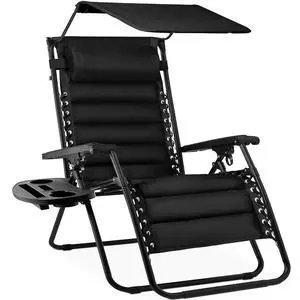 Oversized Padded Zero Gravity Chair w/Canopy Headrest Cup Holder Side Tray, Folding Outdoor Patio Recliner Lounger - Black Oversized Padded Zero Gravity Chair w/Canopy Headrest Cup Holder Side Tray, Folding Outdoor Patio Recliner Lounger - Black
