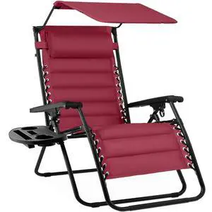 Oversized Padded Zero Gravity Chair w/Canopy Headrest Cup Holder Side Tray, Folding Outdoor Patio Recliner Lounger - Burgundy Oversized Padded Zero Gravity Chair w/Canopy Headrest Cup Holder Side Tray, Folding Outdoor Patio Recliner Lounger - Burgundy