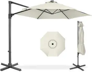 10ft Offset Cantilever Hanging Market Patio Umbrella, Smooth 360° Rotation, 8 Sturdy Ribs, Easy Adjustment - Ivory 10ft Offset Cantilever Hanging Market Patio Umbrella, Smooth 360° Rotation, 8 Sturdy Ribs, Easy Adjustment - Ivory