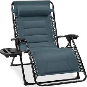 Oversized Padded Zero Gravity Chair, Folding Outdoor Patio Recliner, XL Anti Gravity Lounger for Backyard w/Headrest, Cup Holder, Side Tray, Polyester Mesh - Slate Blue Oversized Padded Zero Gravity Chair, Folding Outdoor Patio Recliner, XL Anti Gravity Lounger for Backyard w/Headrest, Cup Holder, Side Tray, Polyester Mesh - Slate Blue