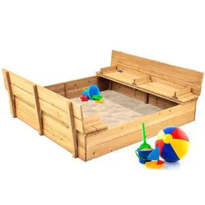 Best Choice Products Large Outdoor Wooden Sand Box for Kids, Sandbox with Cover, Bench Seats Support up to 220 lbs, Bottom Liner for Drainage, Cedar Wood - Natural Best Choice Products Large Outdoor Wooden Sand Box for Kids, Sandbox with Cover, Bench Seats Support up to 220 lbs, Bottom Liner for Drainage, Cedar Wood - Natural