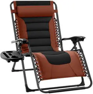 Oversized Padded Zero Gravity Chair, Folding Outdoor Patio Recliner, XL Anti Gravity Lounger for Backyard w/Headrest, Cup Holder, Side Tray, Polyester Mesh - Rust/Black Oversized Padded Zero Gravity Chair, Folding Outdoor Patio Recliner, XL Anti Gravity Lounger for Backyard w/Headrest, Cup Holder, Side Tray, Polyester Mesh - Rust/Black