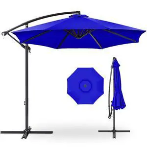 10ft Offset Cantilever Hanging Market Patio Umbrella, 8 Sturdy Ribs, Easy Adjustment - Resort Blue 10ft Offset Cantilever Hanging Market Patio Umbrella, 8 Sturdy Ribs, Easy Adjustment - Resort Blue