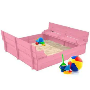 Best Choice Products Large Outdoor Wooden Sand Box for Kids, Sandbox with Cover, Bench Seats Support up to 220 lbs, Bottom Liner for Drainage, Cedar Wood - Pink Best Choice Products Large Outdoor Wooden Sand Box for Kids, Sandbox with Cover, Bench Seats Support up to 220 lbs, Bottom Liner for Drainage, Cedar Wood - Pink