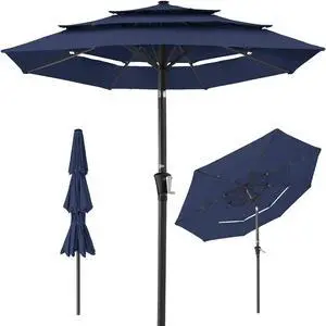 10ft 3-Tier Market Patio Umbrella, Outdoor Sun Shade with Tilt, Crank Lift, 8 Ribs for Backyard, Deck, Poolside Navy Blue 10ft 3-Tier Market Patio Umbrella, Outdoor Sun Shade with Tilt, Crank Lift, 8 Ribs for Backyard, Deck, Poolside Navy Blue