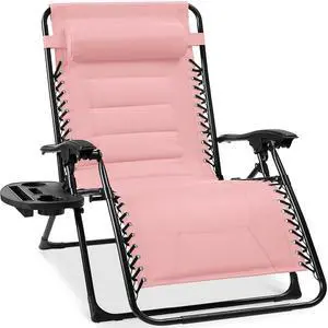 Oversized Padded Zero Gravity Chair, Folding Outdoor Patio Recliner, XL Anti Gravity Lounger for Backyard w/Headrest, Cup Holder, Side Tray, Polyester Mesh - Bubblegum Pink Oversized Padded Zero Gravity Chair, Folding Outdoor Patio Recliner, XL Anti Gravity Lounger for Backyard w/Headrest, Cup Holder, Side Tray, Polyester Mesh - Bubblegum Pink