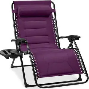 Oversized Padded Zero Gravity Chair, Folding Outdoor Patio Recliner, XL Anti Gravity Lounger for Backyard w/Headrest, Cup Holder, Side Tray, Polyester Mesh - Amethyst Purple Oversized Padded Zero Gravity Chair, Folding Outdoor Patio Recliner, XL Anti Gravity Lounger for Backyard w/Headrest, Cup Holder, Side Tray, Polyester Mesh - Amethyst Purple
