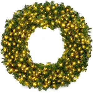 60in Large Artificial Pre-Lit Fir Christmas Wreath Holiday Accent Decoration w/ 300 LED Lights, 930 PVC Tips 60in Large Artificial Pre-Lit Fir Christmas Wreath Holiday Accent Decoration w/ 300 LED Lights, 930 PVC Tips