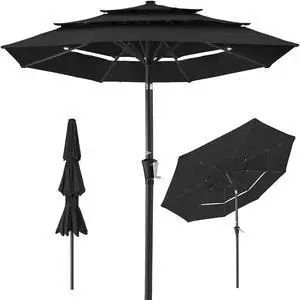 10ft 3-Tier Market Patio Umbrella, Outdoor Sun Shade with Tilt, Crank Lift, 8 Ribs for Backyard, Deck, Poolside Black 10ft 3-Tier Market Patio Umbrella, Outdoor Sun Shade with Tilt, Crank Lift, 8 Ribs for Backyard, Deck, Poolside Black