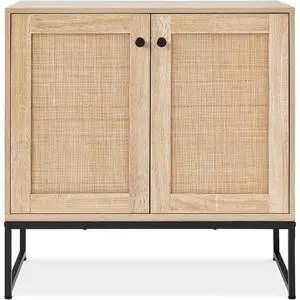 2-Door Rattan Storage Cabinet, Accent Furniture, Multifunctional Cupboard for Living Room, Hallway, Kitchen, Sideboard, Buffet Table w/Non-Scratch Foot Pads - Natural 2-Door Rattan Storage Cabinet, Accent Furniture, Multifunctional Cupboard for Living Room, Hallway, Kitchen, Sideboard, Buffet Table w/Non-Scratch Foot Pads - Natural