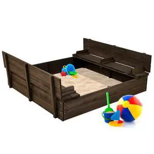 Best Choice Products Large Outdoor Wooden Sand Box for Kids, Sandbox with Cover, Bench Seats Support up to 220 lbs, Bottom Liner for Drainage, Cedar Wood - Espresso Best Choice Products Large Outdoor Wooden Sand Box for Kids, Sandbox with Cover, Bench Seats Support up to 220 lbs, Bottom Liner for Drainage, Cedar Wood - Espresso