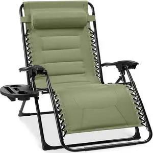 Oversized Padded Zero Gravity Chair, Folding Outdoor Patio Recliner, XL Anti Gravity Lounger for Backyard w/Headrest, Cup Holder, Side Tray, Polyester Mesh - Sage Green Oversized Padded Zero Gravity Chair, Folding Outdoor Patio Recliner, XL Anti Gravity Lounger for Backyard w/Headrest, Cup Holder, Side Tray, Polyester Mesh - Sage Green