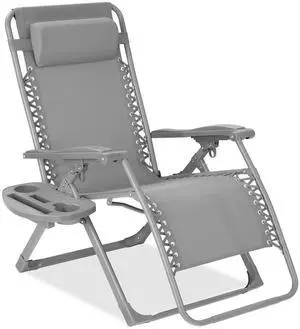 Adjustable Zero Gravity Chair, Monochromatic Color Folding Patio Recliner w/Side Tray, Headrest - Dove Gray Adjustable Zero Gravity Chair, Monochromatic Color Folding Patio Recliner w/Side Tray, Headrest - Dove Gray