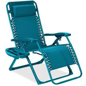 Adjustable Zero Gravity Chair, Monochromatic Color Folding Patio Recliner w/Side Tray, Headrest - Peacock Adjustable Zero Gravity Chair, Monochromatic Color Folding Patio Recliner w/Side Tray, Headrest - Peacock