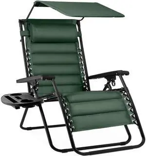 Oversized Padded Zero Gravity Chair w/Canopy Headrest Cup Holder Side Tray, Folding Outdoor Patio Recliner Lounger - Forest Green Oversized Padded Zero Gravity Chair w/Canopy Headrest Cup Holder Side Tray, Folding Outdoor Patio Recliner Lounger - Forest Green