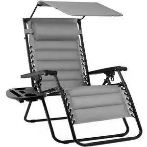 Oversized Padded Zero Gravity Chair w/Canopy Headrest Cup Holder Side Tray, Folding Outdoor Patio Recliner Lounger - Ice Gray Oversized Padded Zero Gravity Chair w/Canopy Headrest Cup Holder Side Tray, Folding Outdoor Patio Recliner Lounger - Ice Gray