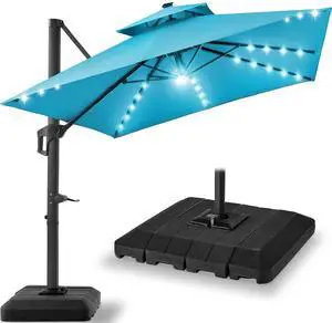 12x12ft LED Cantilever Patio Umbrella w/Base Included & 360° Rotation, Large Solar Offset Hanging Outdoor Sun Shade for Deck, Backyard Table w/Stand & Lights Sky Blue 12x12ft LED Cantilever Patio Umbrella w/Base Included & 360° Rotation, Large Solar Offset Hanging Outdoor Sun Shade for Deck, Backyard Table w/Stand & Lights Sky Blue
