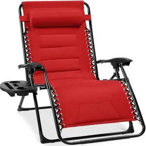 Oversized Padded Zero Gravity Chair, Folding Outdoor Patio Recliner, XL Anti Gravity Lounger for Backyard w/Headrest, Cup Holder, Side Tray, Polyester Mesh - Crimson Red Oversized Padded Zero Gravity Chair, Folding Outdoor Patio Recliner, XL Anti Gravity Lounger for Backyard w/Headrest, Cup Holder, Side Tray, Polyester Mesh - Crimson Red