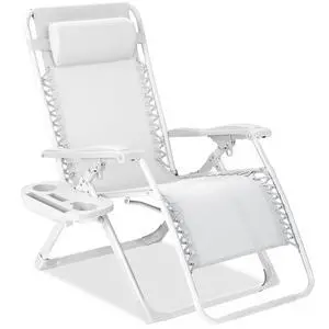 Adjustable Zero Gravity Chair, Monochromatic Color Folding Patio Recliner w/Side Tray, Headrest - Snow Adjustable Zero Gravity Chair, Monochromatic Color Folding Patio Recliner w/Side Tray, Headrest - Snow