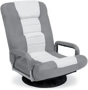 Swivel Gaming Chair 360 Degree Multipurpose Floor Chair Rocker for TV, Reading, Playing Video Games w/Lumbar Support, Armrest Handles, Adjustable Foldable Backrest - Gray/White Swivel Gaming Chair 360 Degree Multipurpose Floor Chair Rocker for TV, Reading, Playing Video Games w/Lumbar Support, Armrest Handles, Adjustable Foldable Backrest - Gray/White