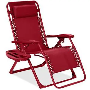 Adjustable Zero Gravity Chair, Monochromatic Color Folding Patio Recliner w/Side Tray, Headrest - Ruby Adjustable Zero Gravity Chair, Monochromatic Color Folding Patio Recliner w/Side Tray, Headrest - Ruby