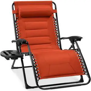 Oversized Padded Zero Gravity Chair, Folding Outdoor Patio Recliner, XL Anti Gravity Lounger for Backyard w/Headrest, Cup Holder, Side Tray, Polyester Mesh - Burnt Orange Oversized Padded Zero Gravity Chair, Folding Outdoor Patio Recliner, XL Anti Gravity Lounger for Backyard w/Headrest, Cup Holder, Side Tray, Polyester Mesh - Burnt Orange