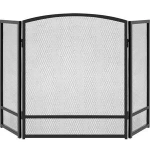 47.5x27.25in 3-Panel Simple Steel Mesh Fireplace Screen, Fire Spark Guard Grate for Living Room Home Decor w/Rustic Worn Finish - Black 47.5x27.25in 3-Panel Simple Steel Mesh Fireplace Screen, Fire Spark Guard Grate for Living Room Home Decor w/Rustic Worn Finish - Black