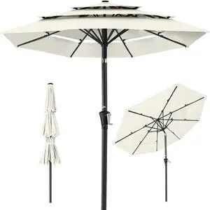 10ft 3-Tier Market Patio Umbrella, Outdoor Sun Shade with Tilt, Crank Lift, 8 Ribs for Backyard, Deck, Poolside Ivory 10ft 3-Tier Market Patio Umbrella, Outdoor Sun Shade with Tilt, Crank Lift, 8 Ribs for Backyard, Deck, Poolside Ivory