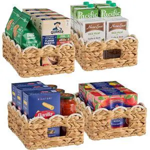 9x12 Scalloped Shelf Baskets, Woven Storage Bins, Storage Organizers for Pantry, Living Room, Bedroom, Nursery & Laundry, 4 Pack - Natural with White Trim 9x12 Scalloped Shelf Baskets, Woven Storage Bins, Storage Organizers for Pantry, Living Room, Bedroom, Nursery & Laundry, 4 Pack - Natural with White Trim