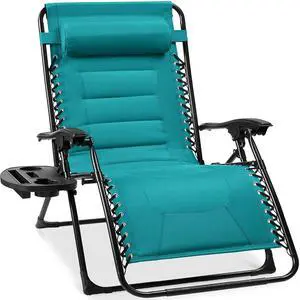 Oversized Padded Zero Gravity Chair, Folding Outdoor Patio Recliner, XL Anti Gravity Lounger for Backyard w/Headrest, Cup Holder, Side Tray, Polyester Mesh - Peacock Blue Oversized Padded Zero Gravity Chair, Folding Outdoor Patio Recliner, XL Anti Gravity Lounger for Backyard w/Headrest, Cup Holder, Side Tray, Polyester Mesh - Peacock Blue