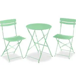 3-Piece Bistro Set, Space Saving Folding Design, Solid Steel, Outdoor Patio Furniture Set w/ 2 Chairs, Bistro Table - Mint Green 3-Piece Bistro Set, Space Saving Folding Design, Solid Steel, Outdoor Patio Furniture Set w/ 2 Chairs, Bistro Table - Mint Green
