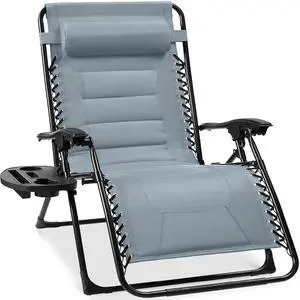 Oversized Padded Zero Gravity Chair, Folding Outdoor Patio Recliner, XL Anti Gravity Lounger for Backyard w/Headrest, Cup Holder, Side Tray, Polyester Mesh - Breeze Blue Oversized Padded Zero Gravity Chair, Folding Outdoor Patio Recliner, XL Anti Gravity Lounger for Backyard w/Headrest, Cup Holder, Side Tray, Polyester Mesh - Breeze Blue