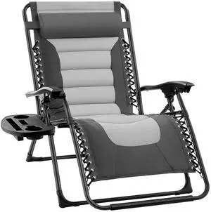 Oversized Padded Zero Gravity Chair, Folding Outdoor Patio Recliner, XL Anti Gravity Lounger for Backyard w/Headrest, Cup Holder, Side Tray, Polyester Mesh - Gray/Light Gray Oversized Padded Zero Gravity Chair, Folding Outdoor Patio Recliner, XL Anti Gravity Lounger for Backyard w/Headrest, Cup Holder, Side Tray, Polyester Mesh - Gray/Light Gray