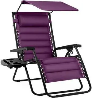 Oversized Padded Zero Gravity Chair w/Canopy Headrest Cup Holder Side Tray, Folding Outdoor Patio Recliner Lounger - Amethyst Purple Oversized Padded Zero Gravity Chair w/Canopy Headrest Cup Holder Side Tray, Folding Outdoor Patio Recliner Lounger - Amethyst Purple