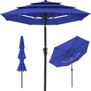 10ft 3-Tier Market Patio Umbrella, Outdoor Sun Shade with Tilt, Crank Lift, 8 Ribs for Backyard, Deck, Poolside Resort Blue 10ft 3-Tier Market Patio Umbrella, Outdoor Sun Shade with Tilt, Crank Lift, 8 Ribs for Backyard, Deck, Poolside Resort Blue