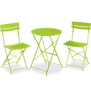 3-Piece Bistro Set, Space Saving Folding Design, Solid Steel, Outdoor Patio Furniture Set w/ 2 Chairs, Bistro Table - Lime Green 3-Piece Bistro Set, Space Saving Folding Design, Solid Steel, Outdoor Patio Furniture Set w/ 2 Chairs, Bistro Table - Lime Green