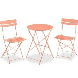 3-Piece Bistro Set, Space Saving Folding Design, Solid Steel, Outdoor Patio Furniture Set w/ 2 Chairs, Bistro Table - Coral 3-Piece Bistro Set, Space Saving Folding Design, Solid Steel, Outdoor Patio Furniture Set w/ 2 Chairs, Bistro Table - Coral