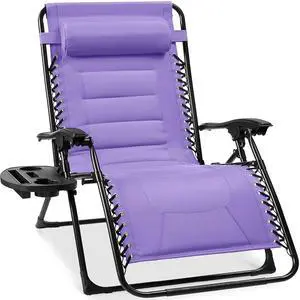 Oversized Padded Zero Gravity Chair, Folding Outdoor Patio Recliner, XL Anti Gravity Lounger for Backyard w/Headrest, Cup Holder, Side Tray, Polyester Mesh - Violet Oversized Padded Zero Gravity Chair, Folding Outdoor Patio Recliner, XL Anti Gravity Lounger for Backyard w/Headrest, Cup Holder, Side Tray, Polyester Mesh - Violet